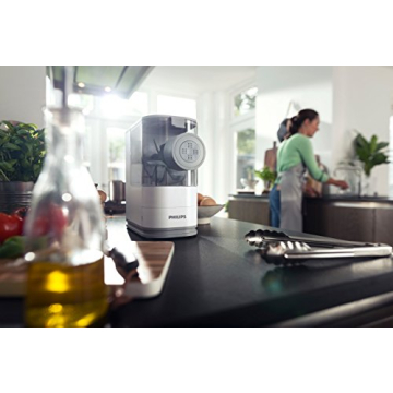 Philips Kitchen Appliances Compact Pasta and Noodle Maker, Viva Collection, Comes with 3 Default Classic Pasta Shaping Discs, Fully Automatic, Recipe Book, Small, White (HR2370/05)