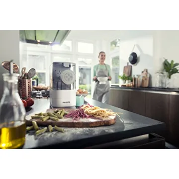 Philips Kitchen Appliances Compact Pasta and Noodle Maker, Viva Collection, Comes with 3 Default Classic Pasta Shaping Discs, Fully Automatic, Recipe Book, Small, White (HR2370/05)
