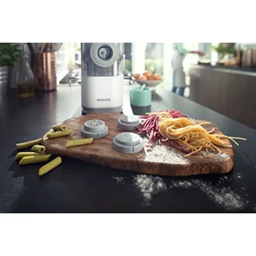 Philips Kitchen Appliances Compact Pasta and Noodle Maker, Viva Collection, Comes with 3 Default Classic Pasta Shaping Discs, Fully Automatic, Recipe Book, Small, White (HR2370/05)
