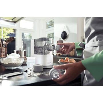 Philips Kitchen Appliances Compact Pasta and Noodle Maker, Viva Collection, Comes with 3 Default Classic Pasta Shaping Discs, Fully Automatic, Recipe Book, Small, White (HR2370/05)