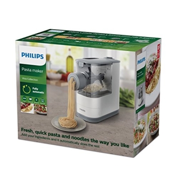 Philips Kitchen Appliances Compact Pasta and Noodle Maker, Viva Collection, Comes with 3 Default Classic Pasta Shaping Discs, Fully Automatic, Recipe Book, Small, White (HR2370/05)