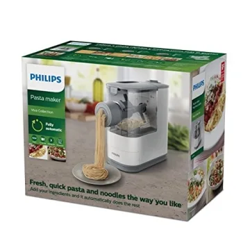 Philips Kitchen Appliances Compact Pasta and Noodle Maker, Viva Collection, Comes with 3 Default Classic Pasta Shaping Discs, Fully Automatic, Recipe Book, Small, White (HR2370/05)