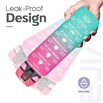 Elvira 32oz Motivational Fitness Sports Water Bottle with Time Marker & Removable Strainer,Fast Flow,Flip Top Leakproof Durable BPA Free