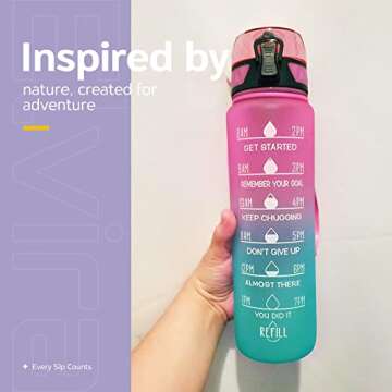 Elvira 32oz Motivational Fitness Sports Water Bottle with Time Marker & Removable Strainer,Fast Flow,Flip Top Leakproof Durable BPA Free