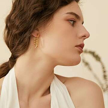 Gold Dangle Earrings for Women 14K Gold Plated Link Chain Tassel Earrings Drop Earring Dangling Hypo...