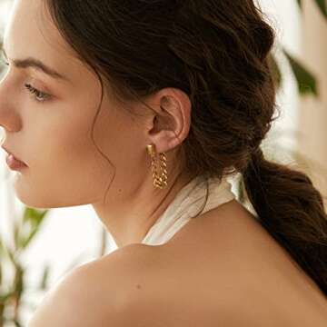 Gold Dangle Earrings for Women 14K Gold Plated Link Chain Tassel Earrings Drop Earring Dangling Hypoallergenic Sensitive Ears Jewelry Gifts