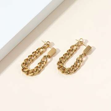 Gold Dangle Earrings for Women 14K Gold Plated Link Chain Tassel Earrings Drop Earring Dangling Hypoallergenic Sensitive Ears Jewelry Gifts