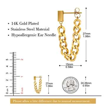 Gold Dangle Earrings for Women 14K Gold Plated Link Chain Tassel Earrings Drop Earring Dangling Hypoallergenic Sensitive Ears Jewelry Gifts