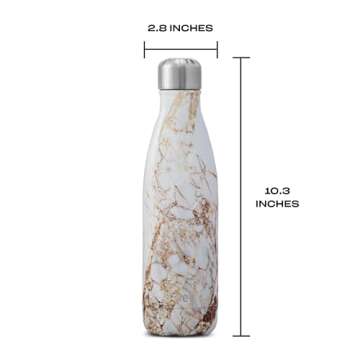 S'well Stainless Steel Water Bottle, 17oz, Calacatta Gold, Triple Layered Vacuum Insulated Containers Keeps Drinks Cold for 36 Hours and Hot for 18, BPA Free, Perfect for On the Go