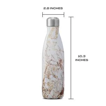 S'well Stainless Steel Water Bottle, 17oz, Calacatta Gold, Triple Layered Vacuum Insulated Containers Keeps Drinks Cold for 36 Hours and Hot for 18, BPA Free, Perfect for On the Go