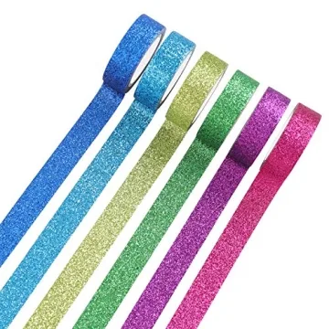 Tesuivra Glitter Washi Tape Set - 12 Colorful Rolls for Crafts