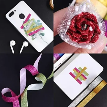 Tesuivra Glitter Washi Tape Set - 12 Colorful Rolls for Crafts