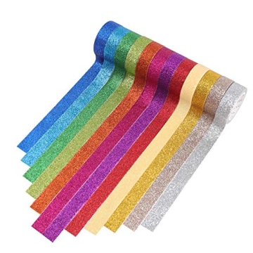 Tesuivra Glitter Washi Tape Set - 12 Colorful Rolls for Crafts