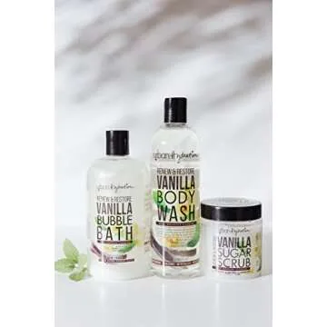 Urban Hydration Renew & Restore Vanilla 6pc Bath & Body Set | Sulfate, Paraben, & Dye Free, All Skin Types, Includes Bubble Bath, Everything Oil, Hand Cream, Sugar Scrub, Body Wash, & Body Lotion