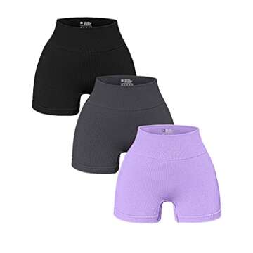 OQQ Women's 3 Piece Yoga Ribbed Seamless Workout High Waist Athletic Legging Shorts