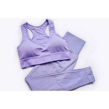 Beaufident Women Workout Set Active 2 Pieces Tracksuit Yoga Leggings with Paded Sports Bra Gym Outfits Purple Ochid