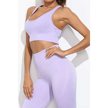 Beaufident Women Workout Set Active 2 Pieces Tracksuit Yoga Leggings with Paded Sports Bra Gym Outfits Purple Ochid