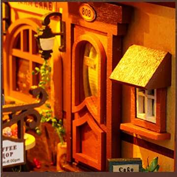 TOPBSFARNY 3D Wooden Book Stand Puzzle DIY Dollhouse Wood Bookends Book Nook Model Building Kit with LED Light for Teens and Adults to Build-Creativity Gift for Birthdays Christmas Halloween