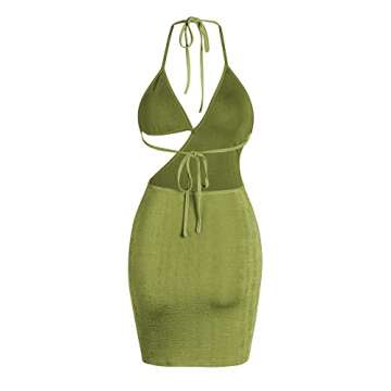 ZAFUL Women Sexy Bodycon Party Dresses Backless Spaghetti Straps Bra Cutout Jersey Halter Naughty Clubwear(Green-a, M)