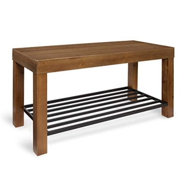 Kate and Laurel Jeran Entryway Farmhouse Bench with Iron Shoe Shelf, Rustic Brown Wood with Black Me...