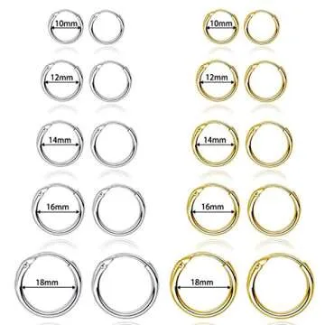 Gold Silver Hoop Earrings Set for Men Women - 10 Pairs All Day Comfort