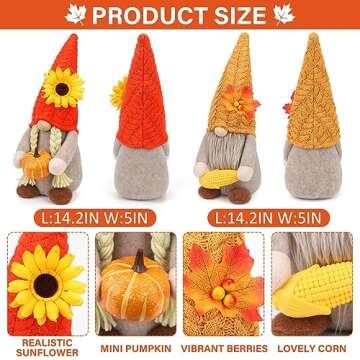 Thanksgiving Gnomes Fall Decorations for Home, 2Pack Plush Gnomes Hold Pumpkin Corn, Mr and Mrs Swedish Tomte Gnome Doll with Maple Sunflower Fall Harvest Thanksgiving Decor for Home Kitchen Table