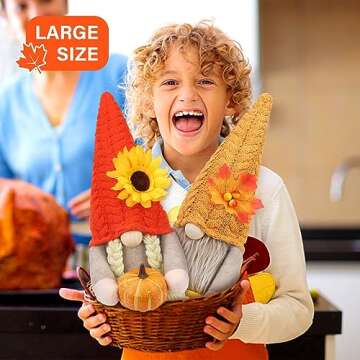 Thanksgiving Gnomes Fall Decorations for Home, 2Pack Plush Gnomes Hold Pumpkin Corn, Mr and Mrs Swedish Tomte Gnome Doll with Maple Sunflower Fall Harvest Thanksgiving Decor for Home Kitchen Table