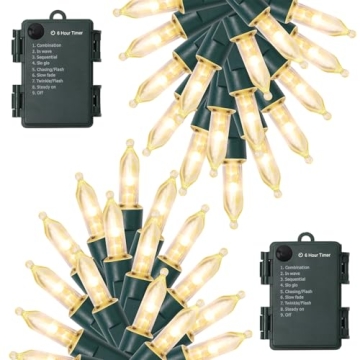 WATERGLIDE 2 Pack 50 LED Outdoor Christmas Lights, 16FT Battery Operated Mini String Lights with 8 M...