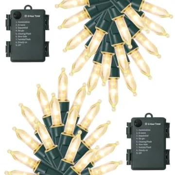 WATERGLIDE 2 Pack 50 LED Outdoor Christmas Lights, 16FT Battery Operated Mini String Lights with 8 M...