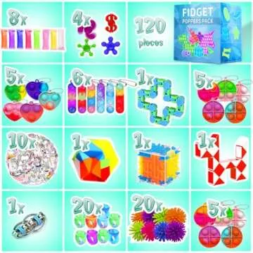 MOZACI Fidget Toys, 120 Pack Fidgets Set Stocking Stuffers for Kids Party Favors Autism Sensory Toy Bulk Adults Kids Boys Girls Teens Stress Autistic ADHD Anxiety Carnival Treasure Classroom Prizes