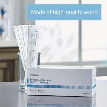 McKesson Tongue Depressors [100 Count] Adult Size, Sterile, Individually Wrapped, Wood, Unflavored, Splinter-Free, 6 in – Use for Medical, Arts, Crafts, Spa