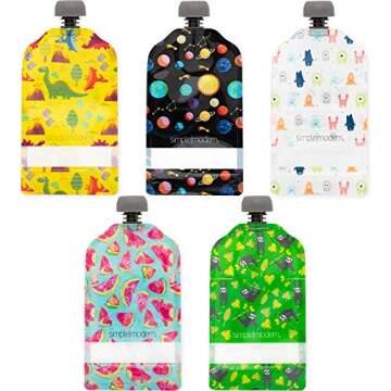 Simple Modern Reusable Baby Food Pouches for Toddlers | BPA Free Plastic, Food Safe, Freezer Safe | Refillable for Applesauce Yogurt & Puree Squeeze Pouch | 10 pack | 5oz | Assorted