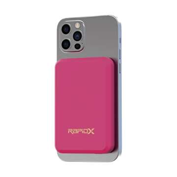 RapidX Boosta Wireless Portable Magnetic Charger, 5000 mAh Power Bank MagSafe Compatible, Works with iPhone 15/15 Pro and Pro Max, iPhone 14, 13 and 12 Series (Pink)