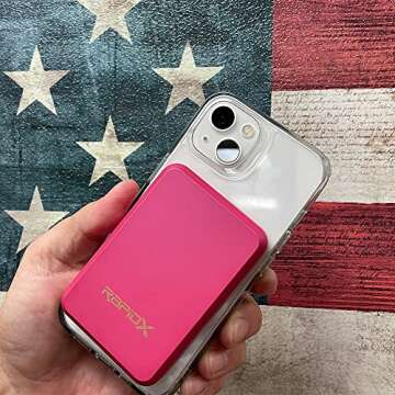 RapidX Boosta Wireless Portable Magnetic Charger, 5000 mAh Power Bank MagSafe Compatible, Works with iPhone 15/15 Pro and Pro Max, iPhone 14, 13 and 12 Series (Pink)