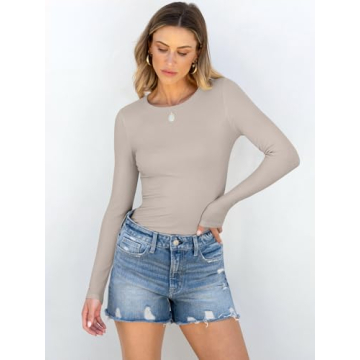 ANRABESS Long Sleeve Crewneck Slim Fit Shirts for Women