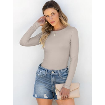 ANRABESS Long Sleeve Crewneck Slim Fit Shirts for Women