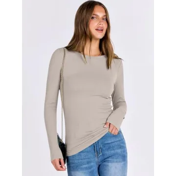 ANRABESS Long Sleeve Crewneck Slim Fit Shirts for Women