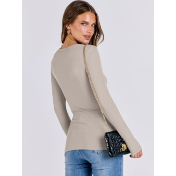 ANRABESS Long Sleeve Crewneck Slim Fit Shirts for Women