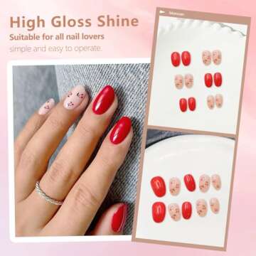 24 Pcs Cherry Press on Nails Extra Short Fake Nails Design False Nails Almond Shaped Pink Red Glossy...