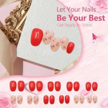 24 Pcs Cherry Press on Nails Extra Short Fake Nails Design False Nails Almond Shaped Pink Red Glossy Cute Fruit Reusable Full Cover Acrylic Nails Small Stick on Nails for Women's Daily Nails Art