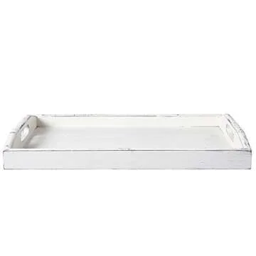 Charming MyGift Rustic White Wood Serving Tray