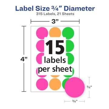 Avery Color-Coding Removable Labels - 315 Stickers in Neon Colors