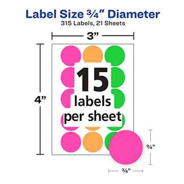 Avery Color-Coding Removable Labels - 315 Stickers in Neon Colors