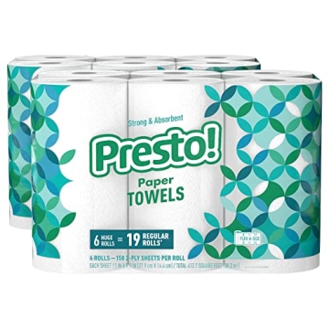 Presto! Flex-a-Size Paper Towels - 12 Huge Rolls for Easy Cleaning