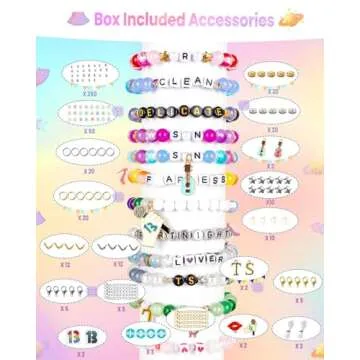 Goldwise Friendship Bracelet Making Kit for Fans -19 Colors(Album Inspired) 8mm Glass Beads for Jewelry Making,Letter Beads (A-Z),Varieties of Charms, DIY Crafts for Gifts Birthday