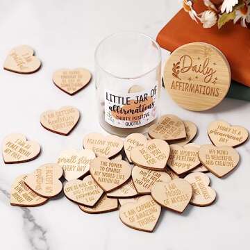 Daily Affirmation Cards for Women Jar Wooden Hearts Pins with Inspiring and Motivational Fridge Magn...