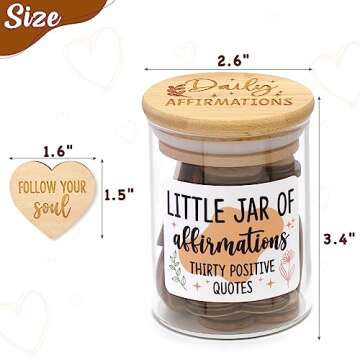 Daily Affirmation Cards for Women Jar Wooden Hearts Pins with Inspiring and Motivational Fridge Magnets Positive Quotes Self Care B-Day Mental Health Reminders Gift Idea for Friends Coworkers