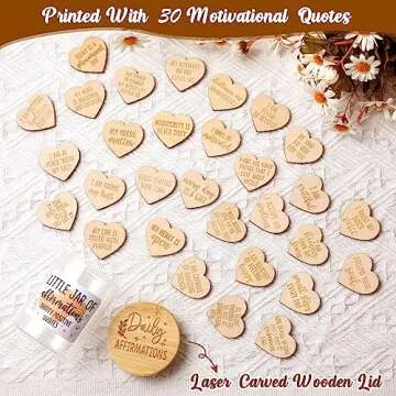 Daily Affirmation Cards for Women Jar Wooden Hearts Pins with Inspiring and Motivational Fridge Magnets Positive Quotes Self Care B-Day Mental Health Reminders Gift Idea for Friends Coworkers