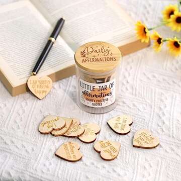 Daily Affirmation Cards for Women Jar Wooden Hearts Pins with Inspiring and Motivational Fridge Magnets Positive Quotes Self Care B-Day Mental Health Reminders Gift Idea for Friends Coworkers
