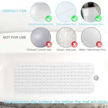 Sheepping Baby Bath Mat Non Slip Extra Long Bathtub Mat for Kids 40 X 16 Inch - Eco Friendly Bath Tub Mat with 200 Big Suction Cups,Machine Washable Shower Mat (White)